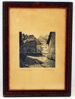 Weber József (?-?): Omladozó Tabán. Akvatinta, papír, jelzett, üvegezett keretben, 24×23 cm