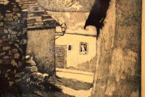 Weber József (?-?): Omladozó Tabán. Akvatinta, papír, jelzett, üvegezett keretben, 24×23 cm