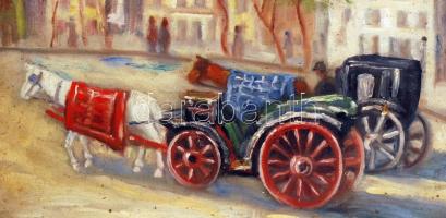 Boldogfai Hajgató Ferenc (1900 k.-): Konflis állás. Olaj, karton, jelzett, keretben, 40×50 cm