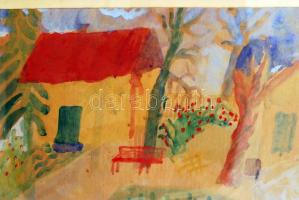 N.I. Jelzéssel: Piros pad, 1935. Akvarell, papír, kasírozott, jelzett, üvegezett keretben, 27×40 cm