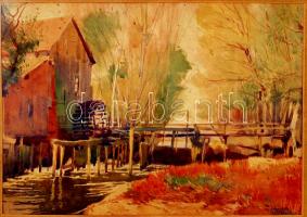 Gy. Takách Béla (1874-1947?): Malom a Rimán, 1927. Akvarell, papír, kasírozott, jelzett, üvegezett keretben, 24×34 cm