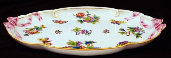 Herendi Viktória mintás tál, kézzel festett, jelzett, karcolás nyomokkal, 40×28 cm