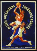 1955 Ifjúsági Kosárlabda Világbajnokság reklámplakát. Középen szakadt. / 1955 Youth Basketball World Cup vintage poster. Tear in the middle. 60x80 cm