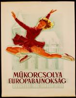 1955 Műkorcsolya Európa-bajnokság reklámplakát. / 1955 Ice skating European Cup vintage poster.50x70 cm