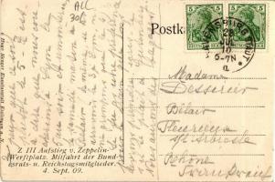 1909 Z III Aufstieg von Zeppelin Werftplatz. Mitfahrt der Bundesrats- und Reichstagsmitglieder / Zep...