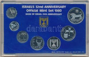 Izrael 1980. 1a-5L 7xklf, forgalmi szett "Izrael állam 32. évfordulójára" tokban, tanúsítv...