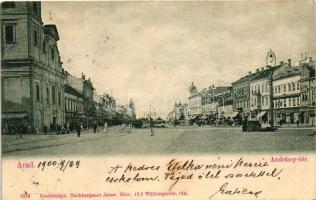 1900 Arad, Andrássy tér, üzletek. Kiadja Nachbargauer János / square, shops