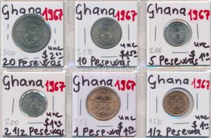 Ghána 1967. 1/2p-20p 6xklf T:1 Ghana 1967. 1/2 Pesewa - 20 Pesewas 6xdiff C:UNC