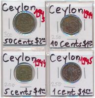 Ceylon 1943-1945. 1c-50c 4xklf db T:2,2- Ceylon 1943-1945. 1 Cent - 50 Cents 4xdiff pcs C:XF,VF