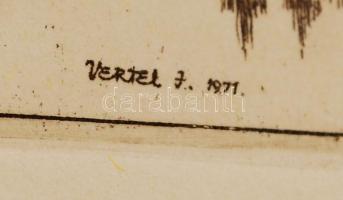 Vertel József (1922-1993): Budapesti panoráma. Rézkarc, papír, jelzett a karcon, 7×14 cm