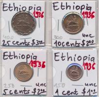 Etiópia 1936. 1c-25c 4xklf db T:1,2 Ethiopia 1936. 1 Cent - 25 Cents 4xdiff pcs C:UNC,XF