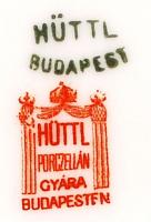 Hüttl Tivadar süteményes tál,  4 db kis tálkak+ 6 db csésze (egyik sérült) és 10 db csészealj matric...