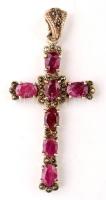Szintetikus rubinnal kirakott ezüst feszület. Medál. / Silver cross medal, with ruby 55x26 mm