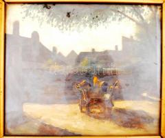 Jelzés nélkül: Szekér. Tempera, farost, üvegezett keretben, 23x19 cm