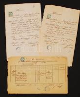 1897-1898 3 db halálozási, illetve születési anyakönyvi kivonat Alsódabasról (Pest vm.), 1 db kitöltött nyomtatvány, 2 db kézzel írott, okmánybélyegekkel