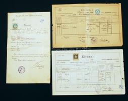 1897-1898 2 db keresztelési és 1 db házassági anyakönyvi kivonat Pápáról, okmánybélyegekkel