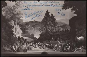 1943. február 20. Lehár Ferenc (1870-1948) zeneszerző Szentgyörgyi Elvirának dedikált fényképe a Garabonciás díszelőadása alkalmából, 9x14 cm