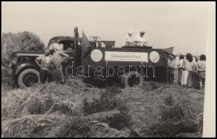 cca 1950 A Vörös Csillag tsz munkásai teherautón 9x12 cm