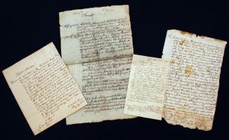 1695-1859 4 db, a Kisfaludy családra vonatkozó vegyes irat: záloglevél, magánlevél, szerződés, stb.