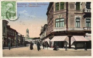 Ivano-Frankivsk, Stanislawów; Ul. Karpinskiego / Karpinski street with Emil Taubers shop, town hall
