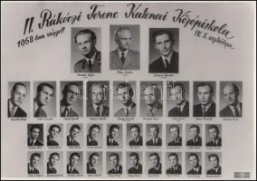 1958 A II. Rákóczi Ferenc Katonai Középiskola IV. F. osztálya, tablókép 32 nevesített portréval, 21x30 cm