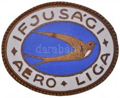 ~1930. Ifjúsági Aero Liga zománcozott fém gomblyuk jelvény (23x28,5mm) T:2- Hungary ~1930. Youth Aero League enamelled metal button badge (23x28,5mm) C:VF