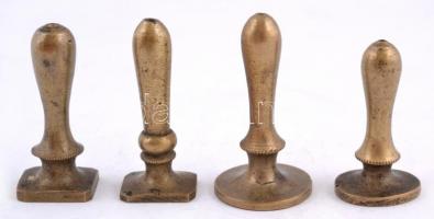 cca 1850 4 db kisméretű, monogramos bronz pecsétnyomó / 4 small bronze seal makers 5 cm