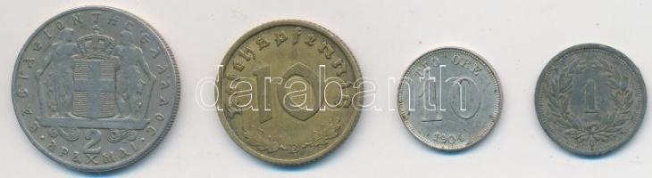 Vegyes: Svédország 1904EB 10ö Ag + Német 3. Birodalom 1939B 10pf Al-Br + Svájc 1946B 1r Zn + Görögország 1966. 2D Cu-Ni "II. Konstantin" T:2,2- Mixed: Sweden 1904EB 10 Öre Ag + German Third Reich 1939B 10 Pfennig Al-Br + Switzerland 1946B 1 Rappen Zn + Greece 1966. 2 Drachmai Cu-Ni "Constantine II" C:XF,VF