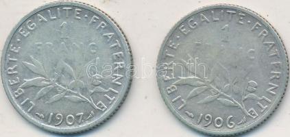 Franciaország 1906-1907. 1Fr Ag (2x) T:2-,3 France 1906-1907. 1 Franc Ag (2x) C:VF,F