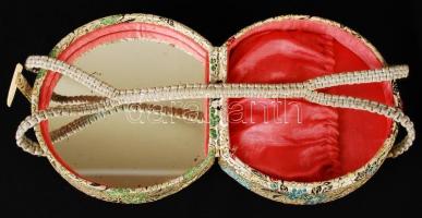 Régi piperés doboz, karton-selyem, d:11,5 cm