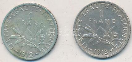 Franciaország 1912-1913. 1Fr Ag (2x) T:2,2-,3 France 1912-1913. 1 Franc Ag (2x) C:XF,VF,F