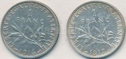 Franciaország 1916-1917. 1Fr Ag (2x) T:2,2- France 1916-1917. 1 Franc Ag (2x) C:XF,VF