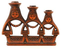 Egyedi formájú bronzírozott fém gyertyatartó /  Three-branch metal candleholder with individual design, 20x25x5cm