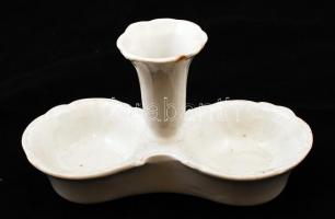 Régi porcelán só-, bors- és fogpiszkálótartó, lepattanással, 14x6x8 cm