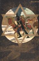 Krampus and crying children, M. Raschka = Raphael Kirchner litho art postcard