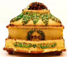 Antik asztali tintatartó, cca 19.sz. eleje, mázas kemény cserép, "K D C"  felirattal, jelz...