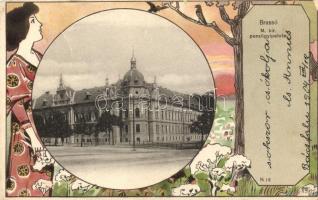Brassó, Pénzügyi palota / palace of finance, Art Nouveau litho
