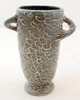 Gorka Iparművészeti Vállalatos váza, mázas kerámia, jelzett, apró kopásnyomokkal, d: 10,5 cm, m: 19 cm