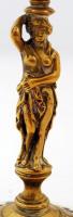 Figurális réz gyertyatartó fajansz díszítéssel, m: 26 cm