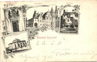 Lőcse, Városháza, evangélikus templom; Braun Fülöp kiadása / town hall, church (EK)