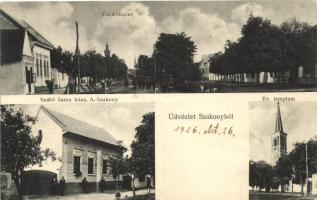 Szakony, Szabó Samu házam Alsószakony, evangélikus templom; Szilágyi Arthur műterméből