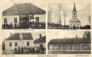 Rábakecöl, Erdős Imre vegyeskereskedés, hősök szobra, gróf Ciráky-kastély, katolikus templom; Szilágyi Arthur műterméből