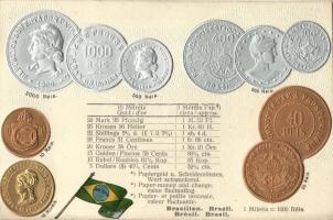 Brazil, Brasilien - Set of coins, currency exchange chart Emb. litho