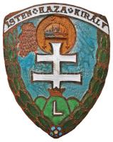 ~1940. "Isten-Haza-Király" zománcozott Br levente jelvény (43x34mm) T:2- zománchiba ~1940. "God-Motherland-King" enamelled Br levente badge (43x34mm) C:VF enamel error