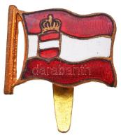 Osztrák-Magyar Monarchia ~1914-1918. Haditengerészeti zászló alakú zománcozott, aranyozott bronz patrióta gomblyukjelvény hátoldalon "GES GESCH KIEGSHILFS BUREAU" gyártói jeézéssel (23x17mm) T:2 Austro-Hungarian Monarchy ~1914-1918. Enamelled, gilt bronze navy flag patriotic badge with makers mark "GES GESCH KIEGSHILFS BUREAU" on the back (23x17mm) C:XF