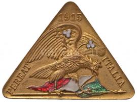 Osztrák-Magyar Monarchia 1915. "Pereat Italia (Vesszen Itália) 1915" aranyozott, zománcozott propaganda jelvény (35x25mm) T:2 enyhén hajlott Austro-Hungarian Monarchy 1915. "Pereat Italia 1915" gold plated enamelled propaganda badge (35x25mm) C:XF slightly curved