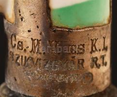 cca 1910 Szeged Cs. M. V. és K. I. szikvízgyár Rt. szikvizes szifon nemzetiszín porcelán betéttel jó...
