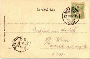 Nagyszombat, Nagy Lajos utca, címer; kiadja Horovitz Adolf / street, shops; coat of arms litho