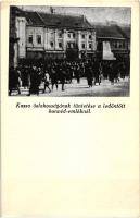 Kassa, az őslakosság tüntetése a ledöntött honvéd emléknél, Magyar Nemzeti Szövetség kiadása / demonstration near military memorial (EK)