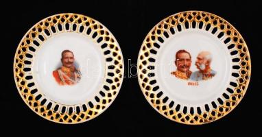 1914-1915 Ferenc Józsefet és IV. Károlyt ábrázoló 2 db porcelán tálka, d: 12 cm / 1914-1915 2 porcelain bowls with portraits of Emperor Franz Joseph and Charles I of Austria